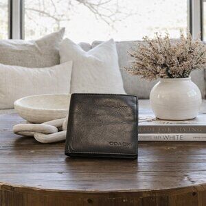 Coach textured leather bifold wallet black